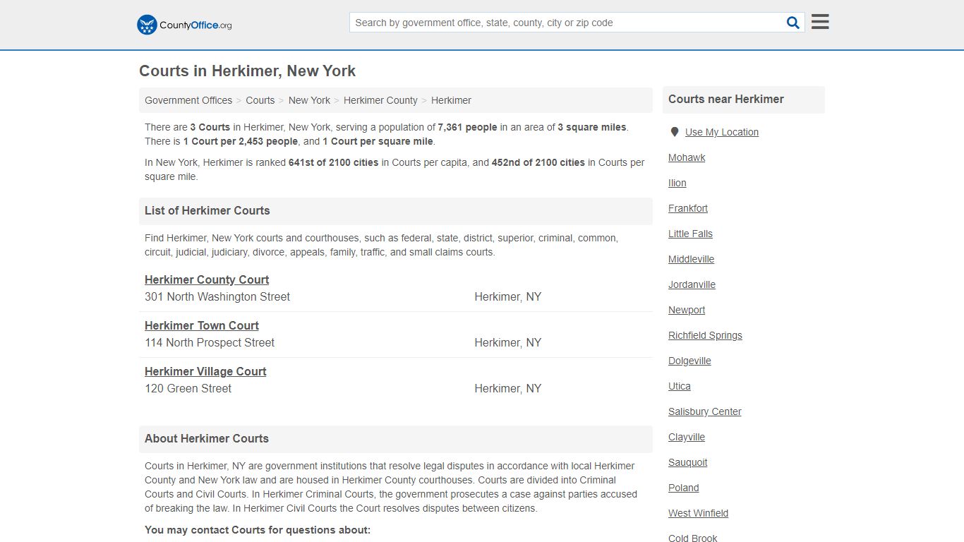 Courts - Herkimer, NY (Court Records & Calendars) - County Office